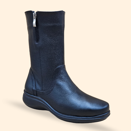 Mayoreo De 6 Pares De Botín Flex De Piel Natural De Color Negro Estilo-5536
