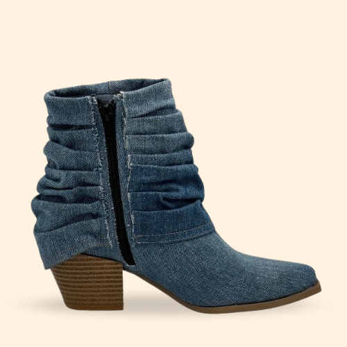 Mayoreo De 6 Pares De Botín Vaqui en Mezclilla Color Azul Estilo - 4043