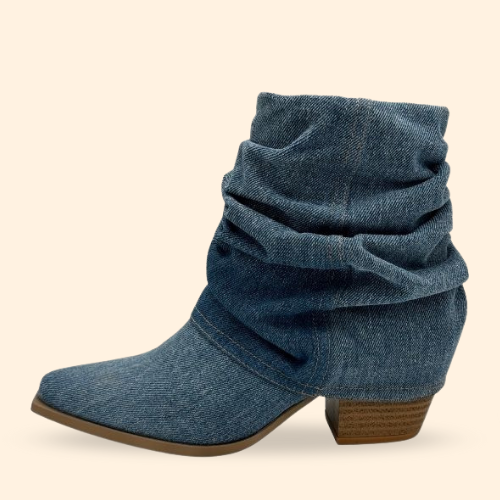 Mayoreo De 6 Pares De Botín Vaqui en Mezclilla Color Azul Estilo - 4043