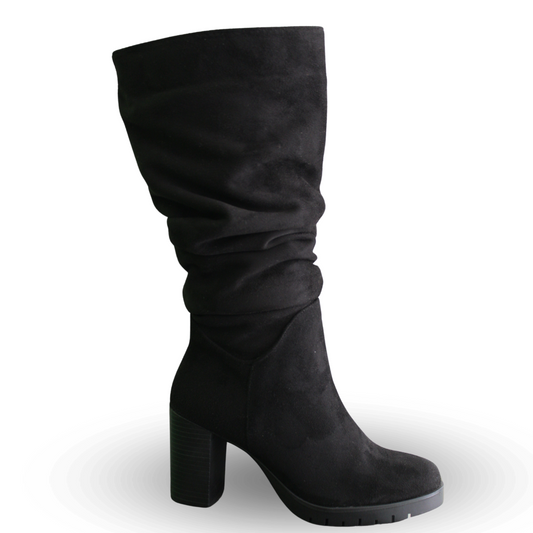 Bota para Mujer de Tacón Medio Estilo-2033 Color Negro Durazno Licra