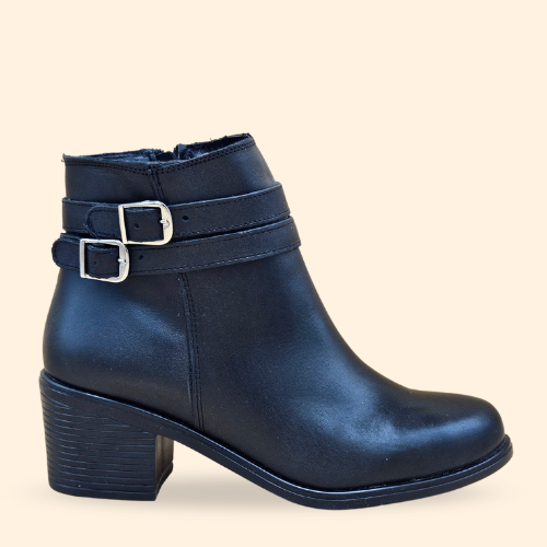 Mayoreo De 6 Pares De Botín Irma en Piel Napoli Color Negro Estilo - 2636