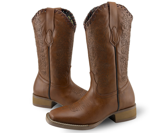 Botas Vaqueras Con Bordado Rahvan Café