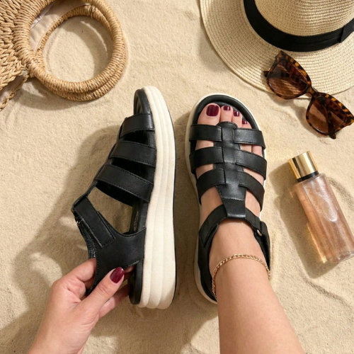 Sandalias De Tiras Modelo-6034 De Piel Vegana